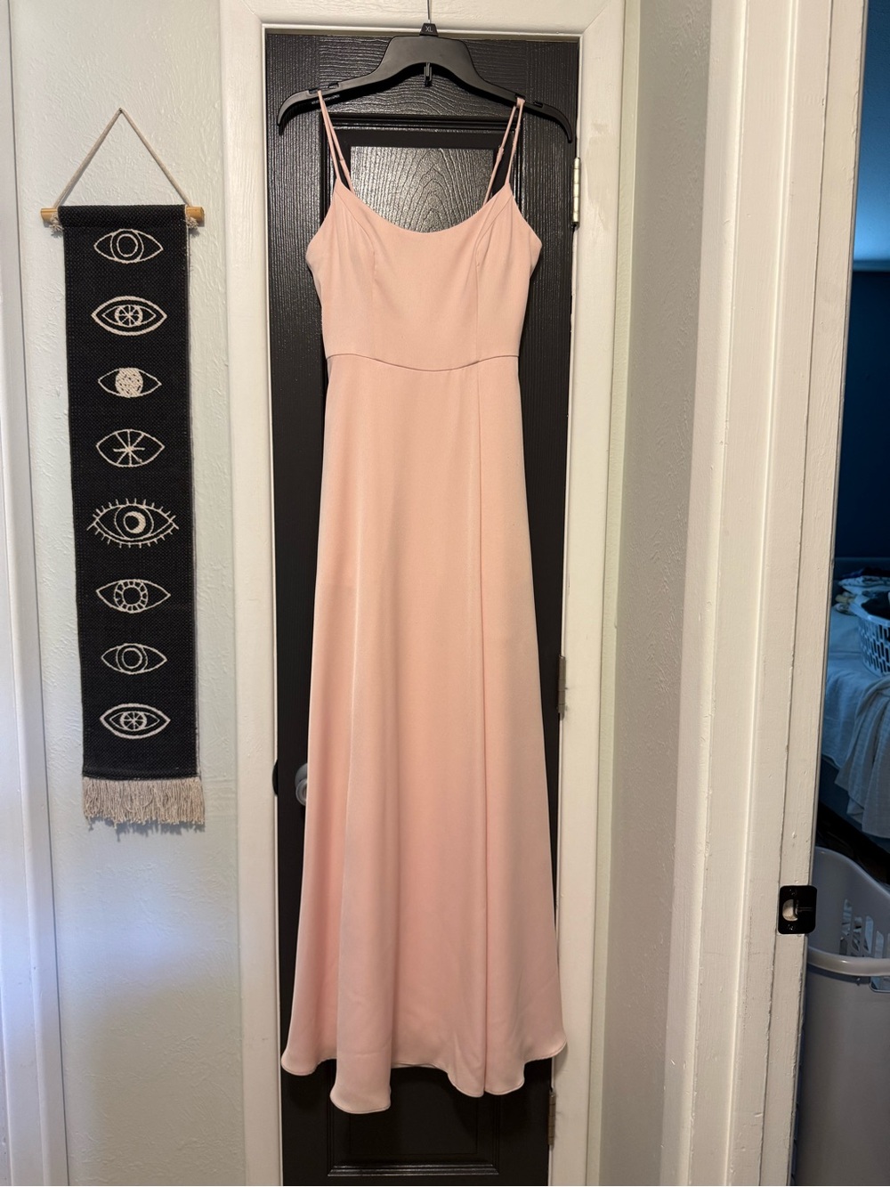 David's Bridal Dusty Blush Maxi Dress with Double Spaghetti Straps